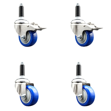 Service Caster 3 Inch 316SS Blue Poly Swivel 3/4 Inch Expanding Stem Caster Lock Brake, 2PK SS316TTLEX20S314-PPUB-BLUE-2-S-2-34